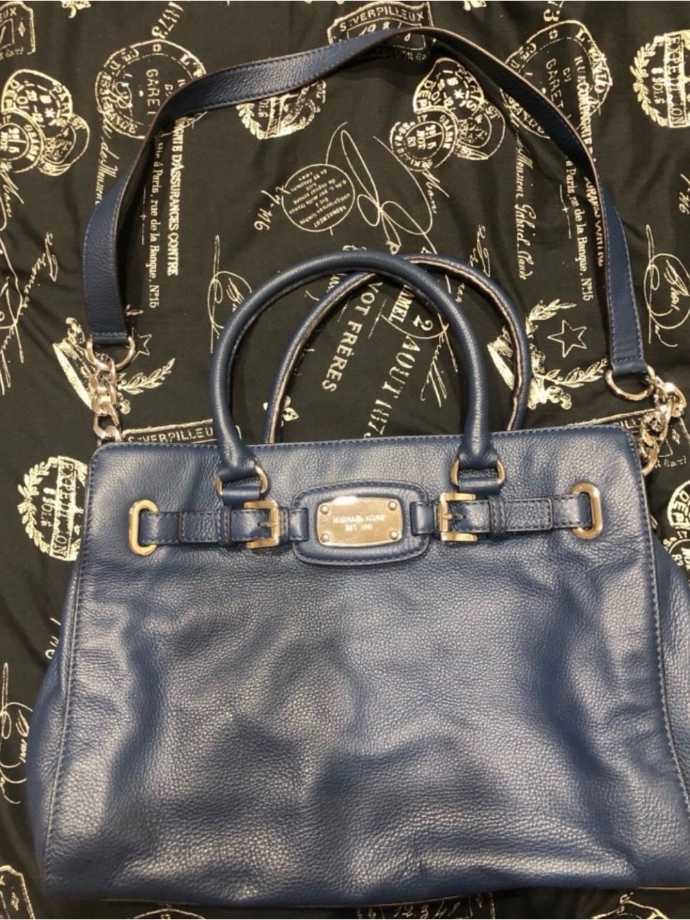 Michael Kors Blue Pebbled Leather Satchel with Detachable Shoulder Strap